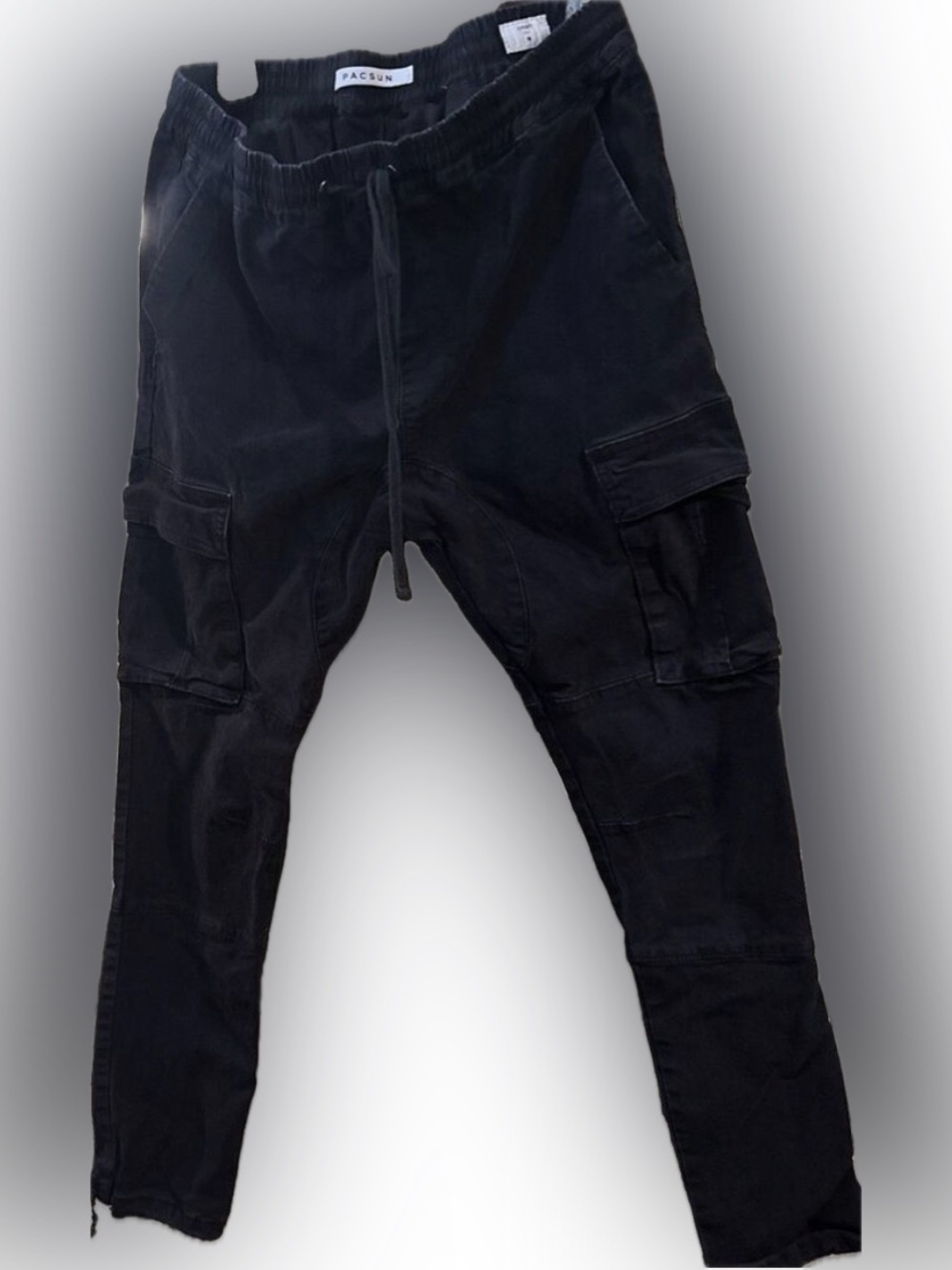 PacSun Black  Cargo Athletic Pants Sz M  Drawstring Elastic Waist 32-36 Loose